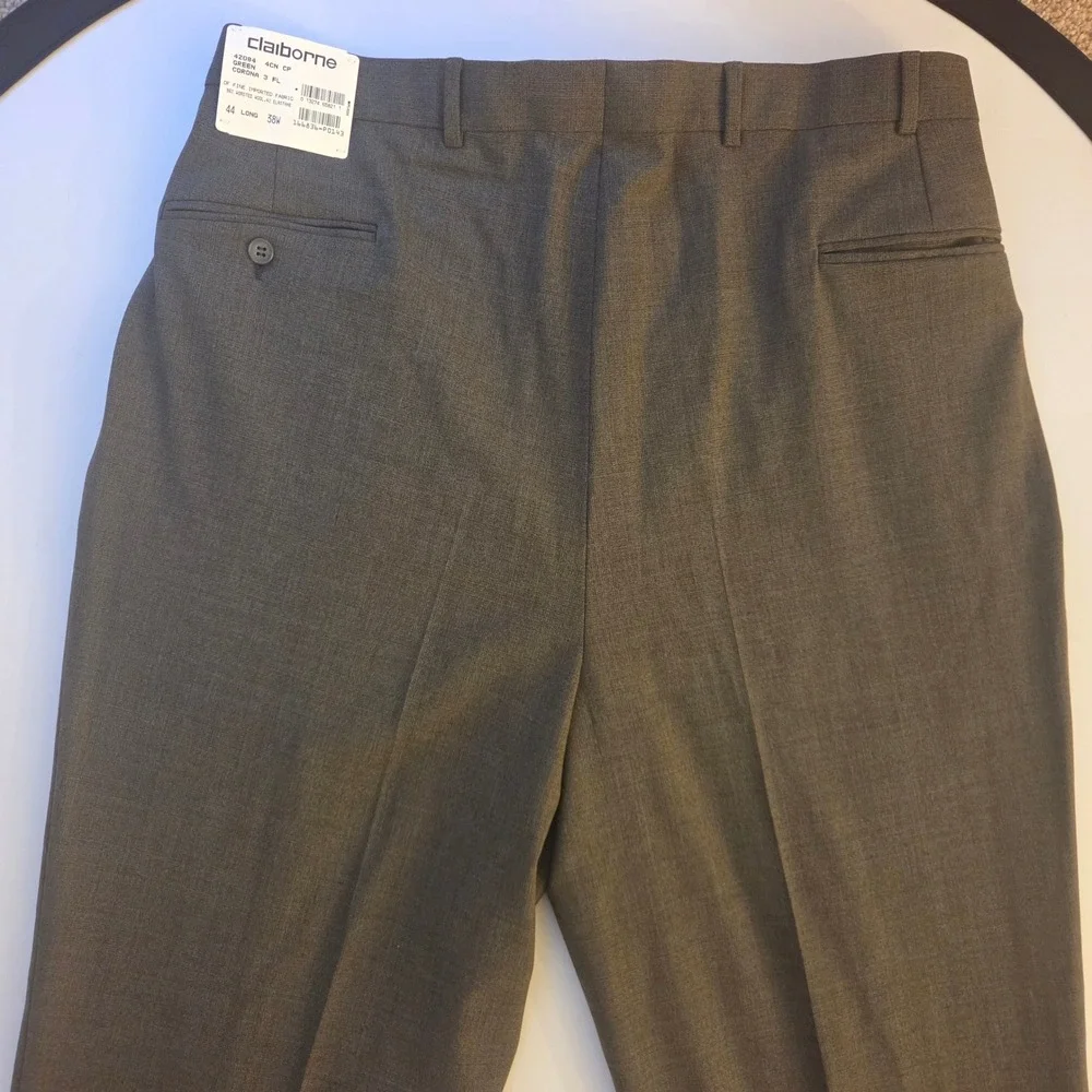 Claiborne Mens Vintage Worsted Wool Pleated Dress Pants Green 38W Unhemmed NWT